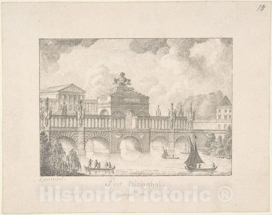 Art Print : Joseph Lemercier - Design for a Triumphal Bridge : Vintage Wall Art