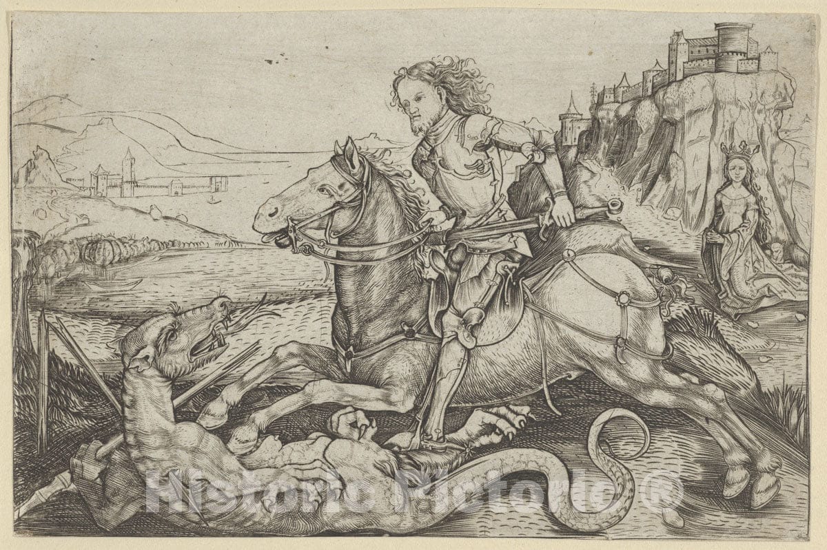 Art Print : Master AG - St. George and The Dragon : Vintage Wall Art
