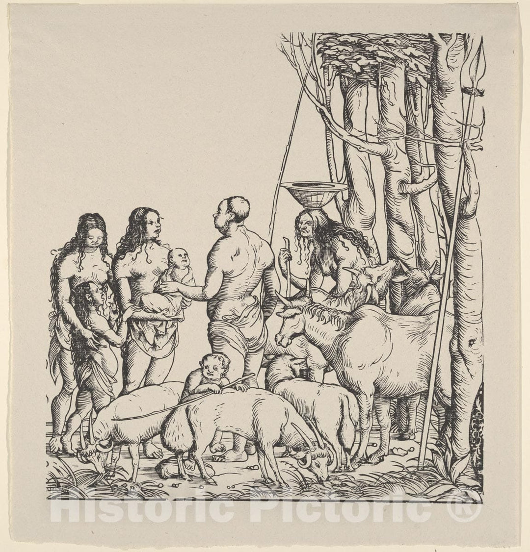 Art Print : Right Side of Hottentots with Herd - Artist: Hans Burgkmair - Created: 1922 : Vintage Wall Art