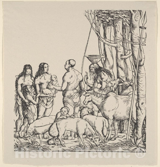 Art Print : Right Side of Hottentots with Herd - Artist: Hans Burgkmair - Created: 1922 : Vintage Wall Art