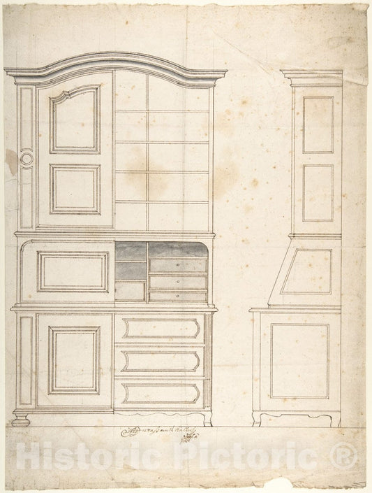 Art Print : 18th Century - Design for a Cabinet : Vintage Wall Art