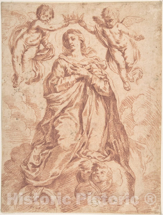 Art Print : Spanish, 17th Century - Coronation of The Virgin : Vintage Wall Art