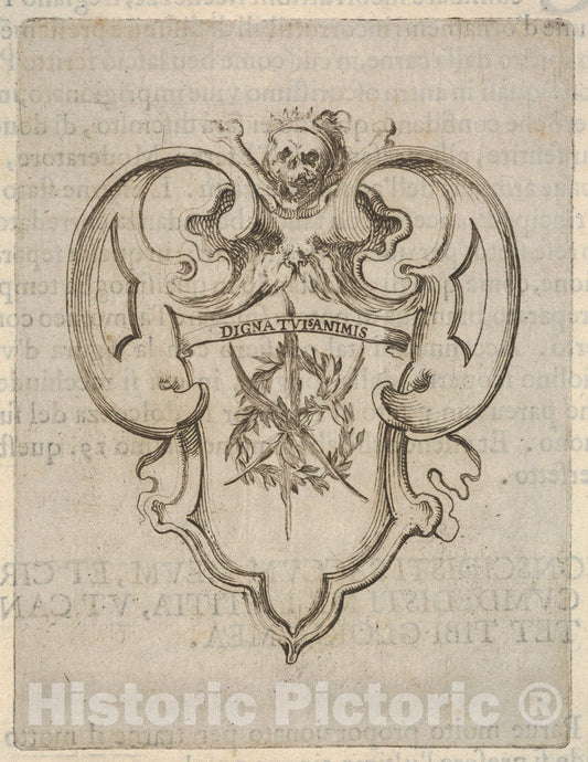 Art Print : A cartouche with a Wreath of Laurel and Palms - Artist: Stefano Della Bella - Created: c1640 : Vintage Wall Art