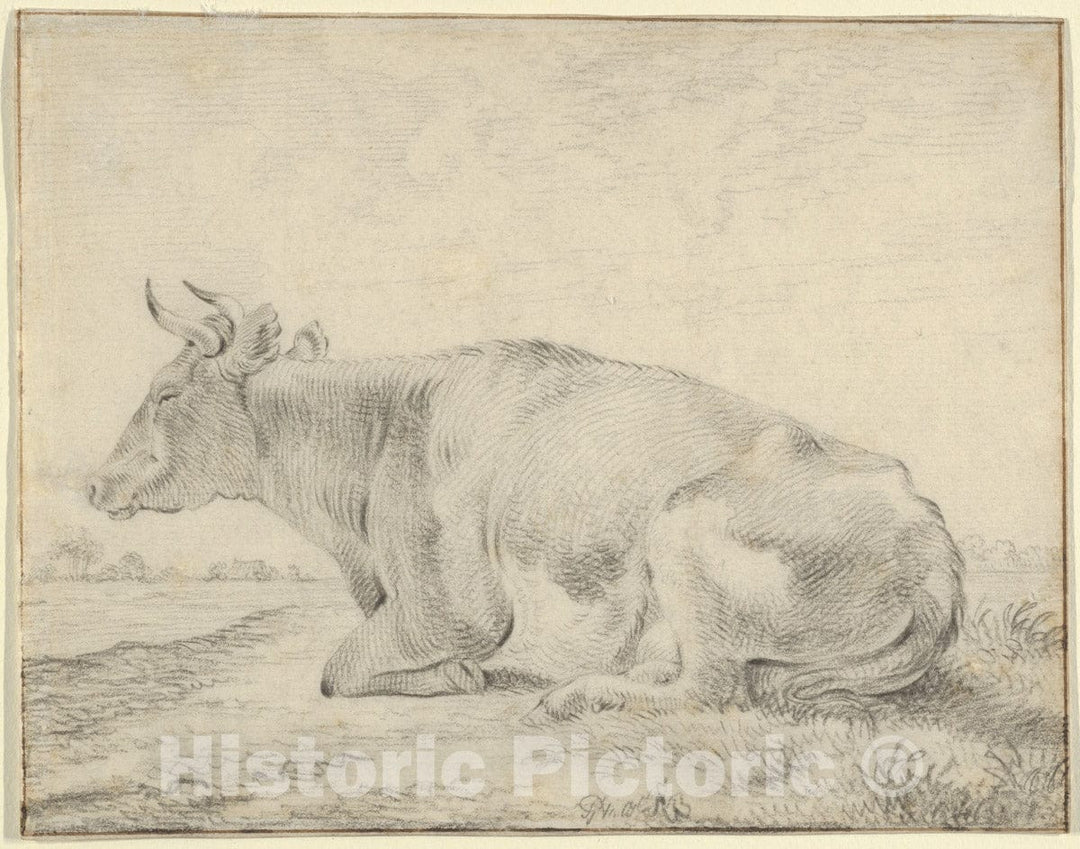 Art Print : Pieter Gerardus Van Os - A Cow Lying in a Landscape : Vintage Wall Art