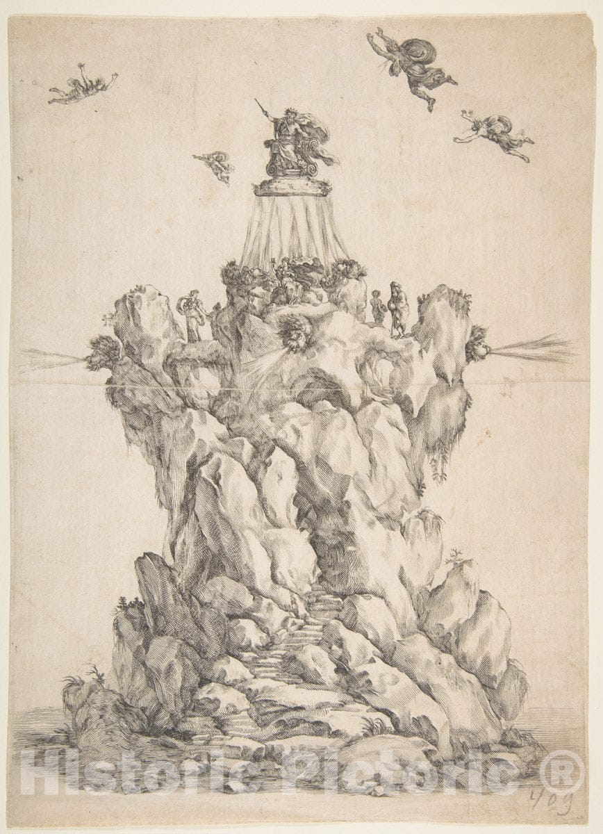 Art Print : Etched by Stefano Della Bella - The Rock of Aeolus : Vintage Wall Art