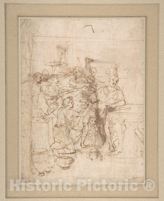 Art Print : Cesare Nebbia - Banquet Scene: A Seated Warrior Attended by a Number of Servants (Recto)
