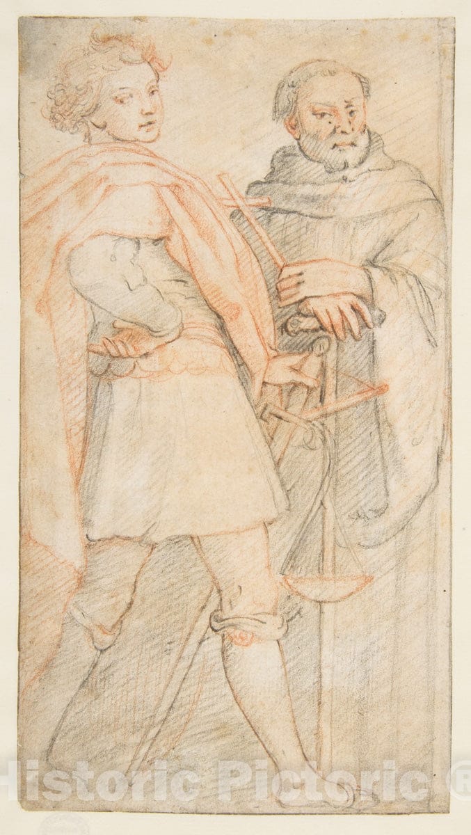 Art Print : After Federico Zuccaro (Zuccari) - Saint Michael and Saint Giovanni Gualberto (After Andrea del Sarto's Vallombrosa Altarpiece) : Vintage Wall Art