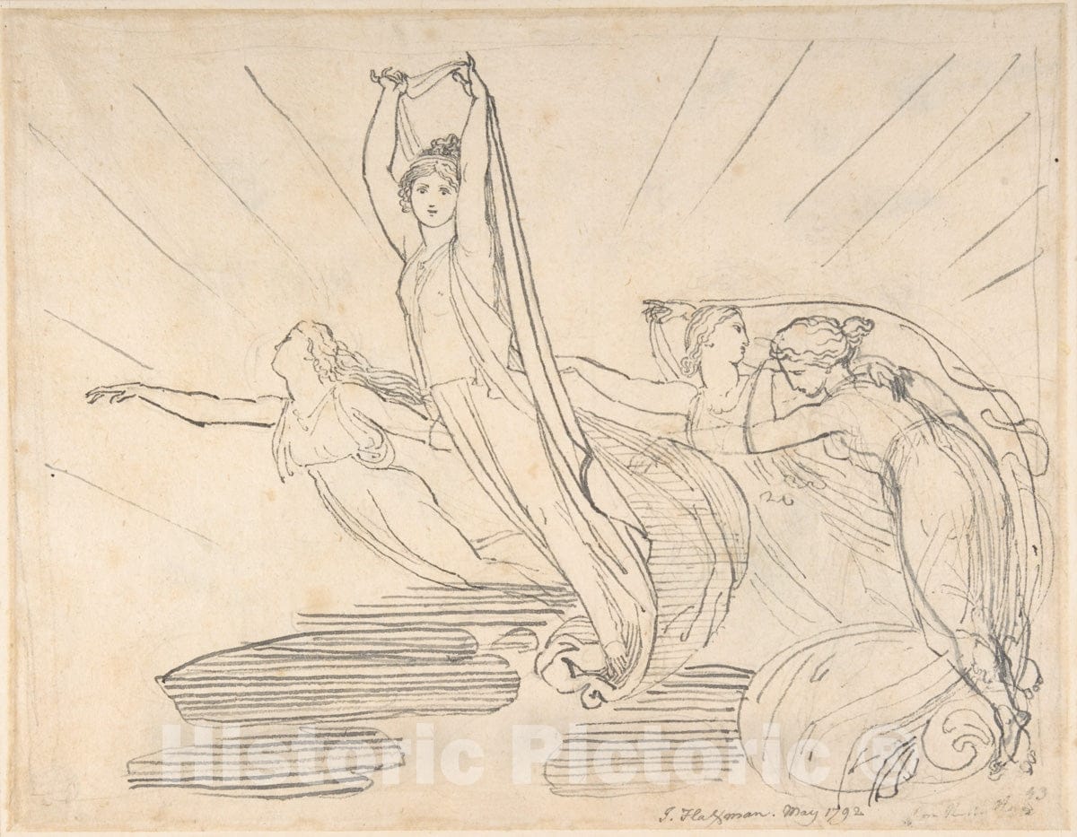 Art Print : John Flaxman - Morning: Pope's Odyssey, Book 12 (Recto); Study for The Final Drawing : Vintage Wall Art