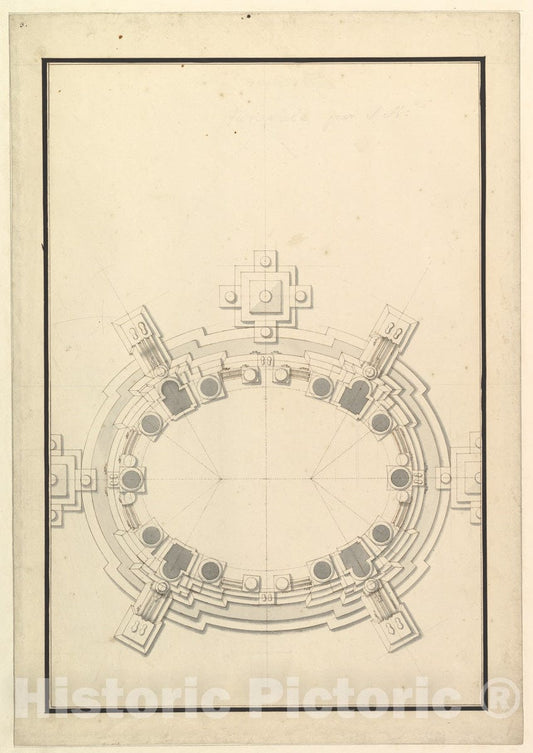 Art Print : Workshop of Giuseppe Galli Bibiena - Ground Plan for a Catafalque for a Prince of Lorraine : Vintage Wall Art