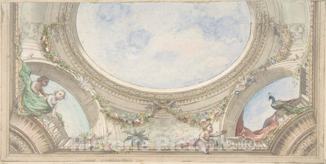 Art Print : Jules-Edmond-Charles Lachaise - Design for Trompe L'Oeil Ceiling for Dining Room, Hôtel de Trévise 1 : Vintage Wall Art