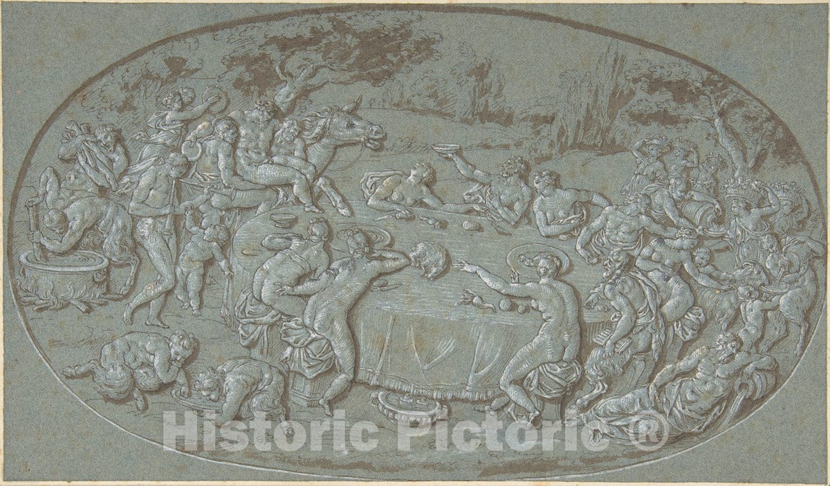 Art Print : Circle of Bernard Picart - King Midas Feasting at The Arrival of Silenus : Vintage Wall Art