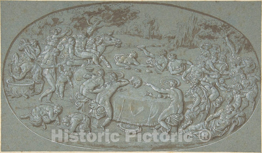 Art Print : Circle of Bernard Picart - King Midas Feasting at The Arrival of Silenus : Vintage Wall Art