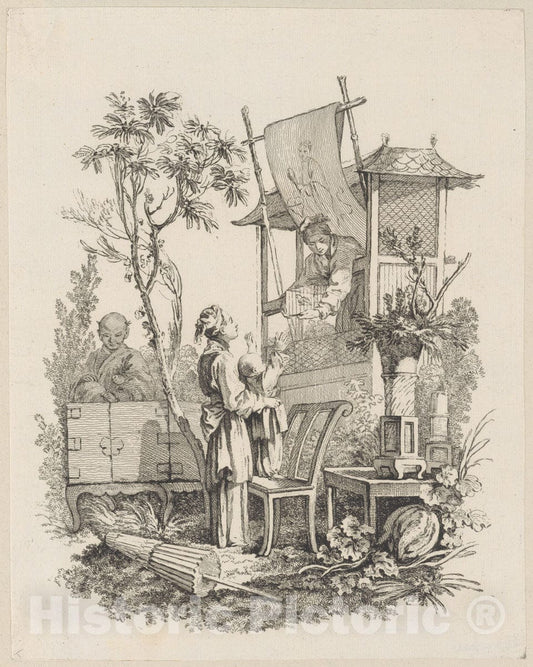 Art Print : Gabriel Huquier - Child Reaching for a Caged Bird : Vintage Wall Art