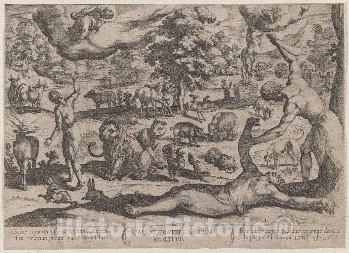 Art Print : Antonio Tempesta - Plate 1: Cain Killing ABEL, from 'The Battles of The Old Testament' : Vintage Wall Art