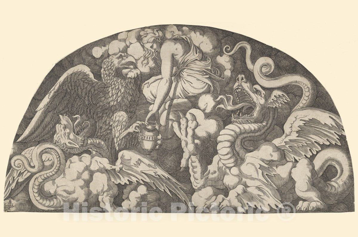 Art Print : Léon Davent - Jupiter's Eagle Bringing Water of The Styx to Psyche : Vintage Wall Art