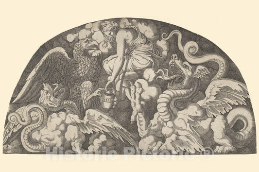 Art Print : Léon Davent - Jupiter's Eagle Bringing Water of The Styx to Psyche : Vintage Wall Art