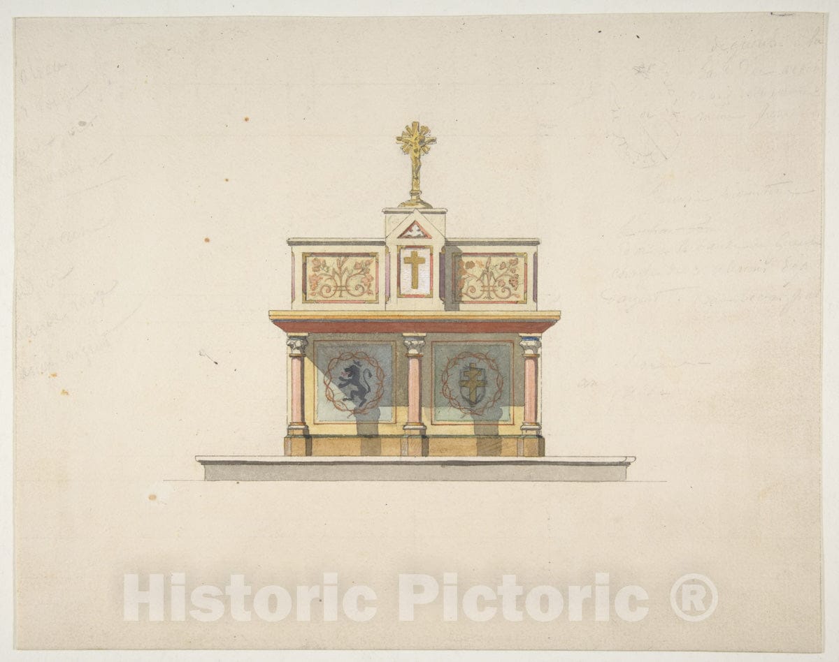 Art Print : Jules-Edmond-Charles Lachaise - Design for an Altar Table surmounted by a Crucifixion : Vintage Wall Art