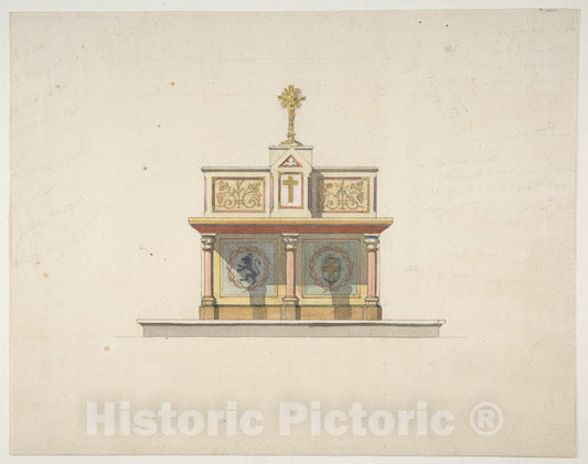 Art Print : Jules-Edmond-Charles Lachaise - Design for an Altar Table surmounted by a Crucifixion : Vintage Wall Art