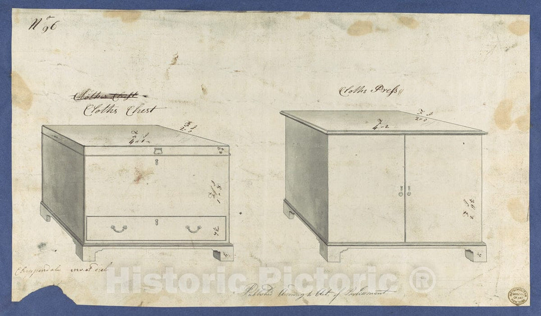 Art Print : Thomas Chippendale - Clothes Chest and Clothes Press, from Chippendale Drawings, Vol. II 2 : Vintage Wall Art