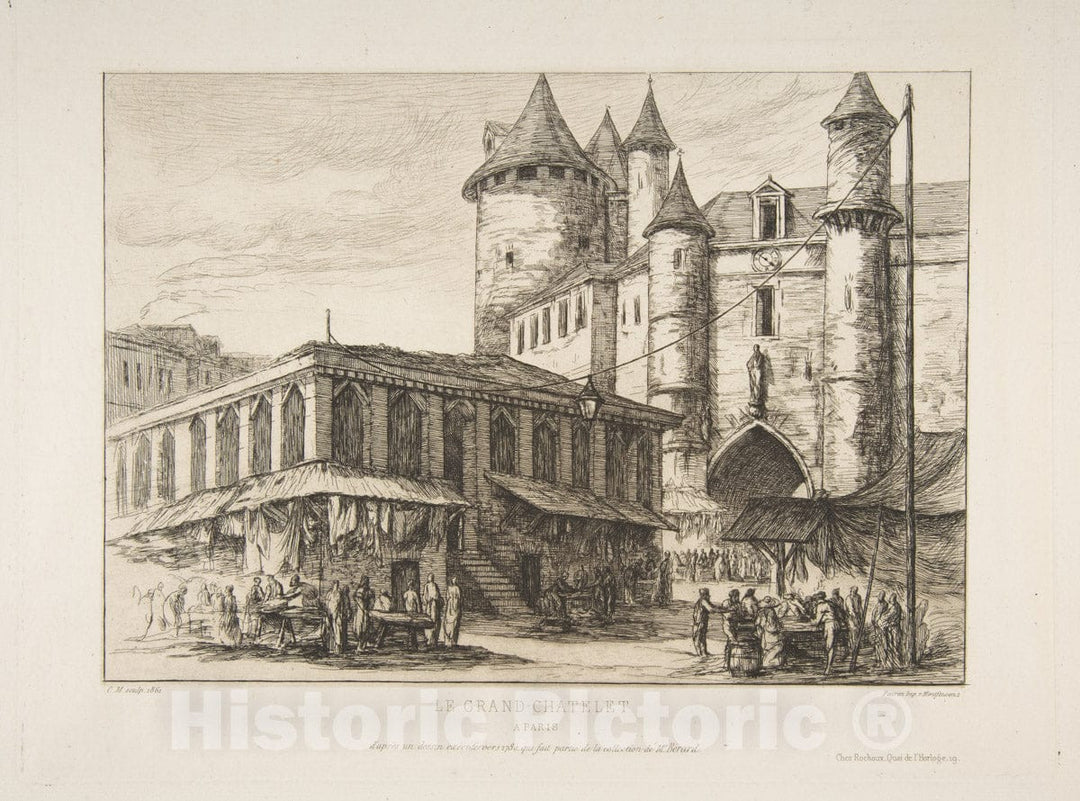 Art Print : Charles Meryon - Le Grand Châtelet (Grand Châtelet, Paris c1780, After an Earlier Drawing) : Vintage Wall Art