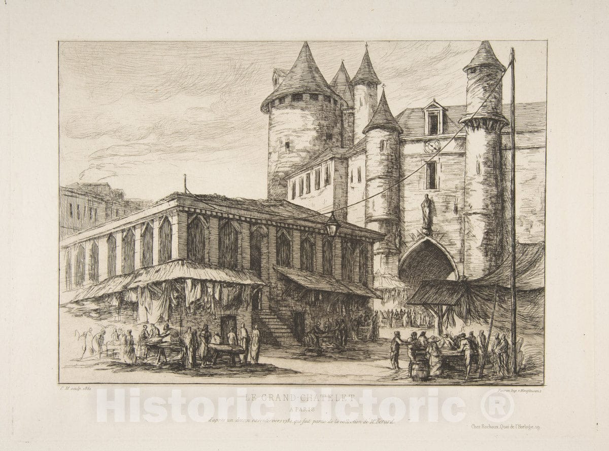 Art Print : Charles Meryon - Le Grand Châtelet (Grand Châtelet, Paris c1780, After an Earlier Drawing) : Vintage Wall Art