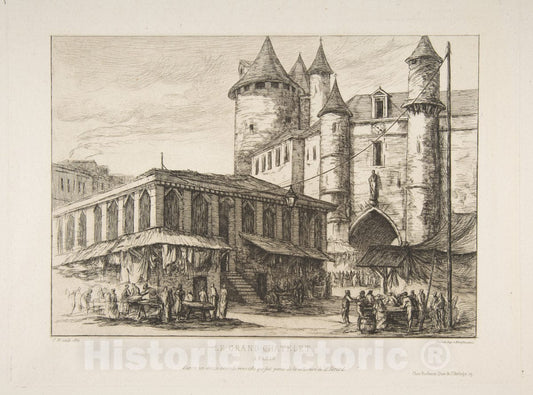 Art Print : Charles Meryon - Le Grand Châtelet (Grand Châtelet, Paris c1780, After an Earlier Drawing) : Vintage Wall Art