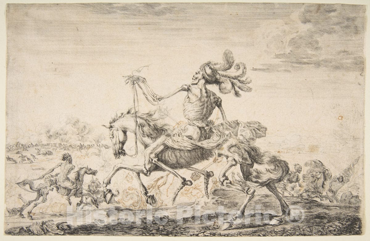 Art Print : Etched by Stefano Della Bella - Death on The Battlefield, from 'The Five Deaths' (Les Cinq Morts) : Vintage Wall Art