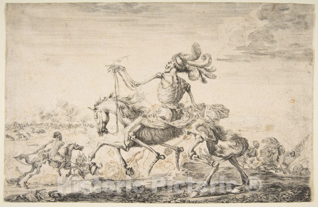 Art Print : Etched by Stefano Della Bella - Death on The Battlefield, from 'The Five Deaths' (Les Cinq Morts) : Vintage Wall Art