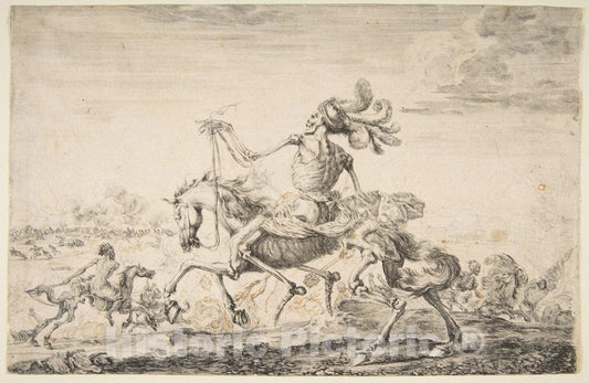 Art Print : Etched by Stefano Della Bella - Death on The Battlefield, from 'The Five Deaths' (Les Cinq Morts) : Vintage Wall Art