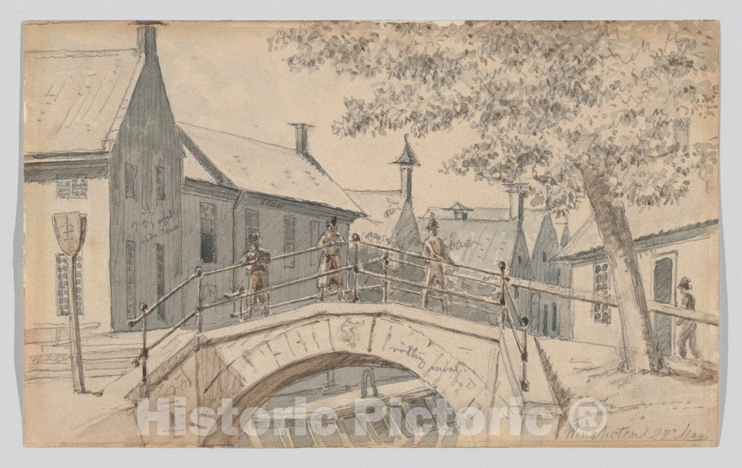 Art Print : Martinus Rørbye - A Bridge Over a Canal in Winschoten : Vintage Wall Art