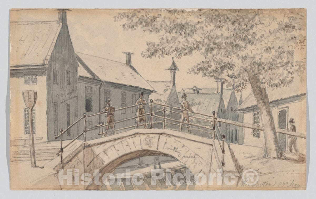 Art Print : Martinus Rørbye - A Bridge Over a Canal in Winschoten : Vintage Wall Art