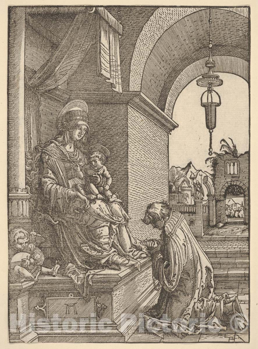 Art Print : Albrecht Altdorfer - A Cleric Kneeling Before The Virgin and Christ Child : Vintage Wall Art