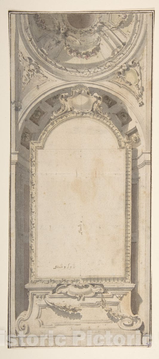 Art Print : Flaminio Innocenzo Minozzi - Architectural Design with an Altarpiece Framed in a Niche and Surmounted by a Dome : Vintage Wall Art