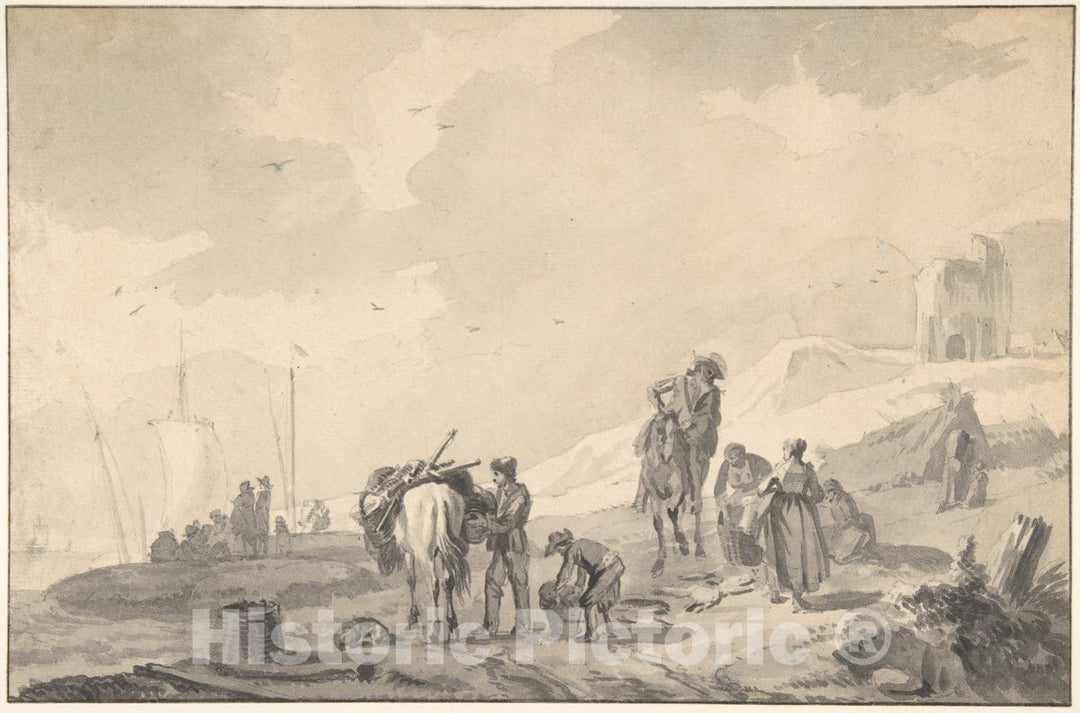 Art Print : Hendrick Verschuring - Landscape with Figures : Vintage Wall Art