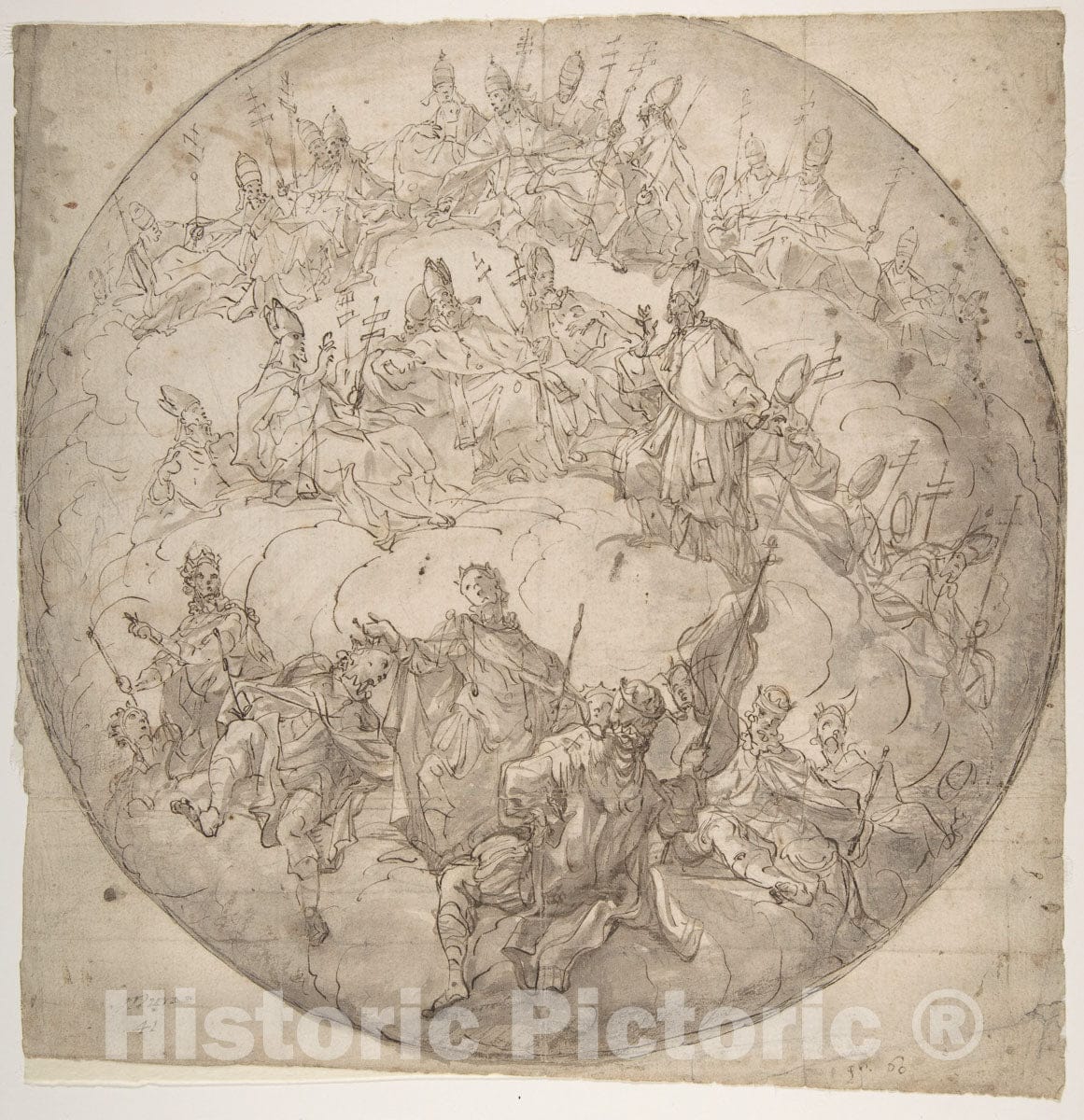 Art Print : Francesco de Mura - Kings, Bishops and Popes: Design for Ceiling. : Vintage Wall Art