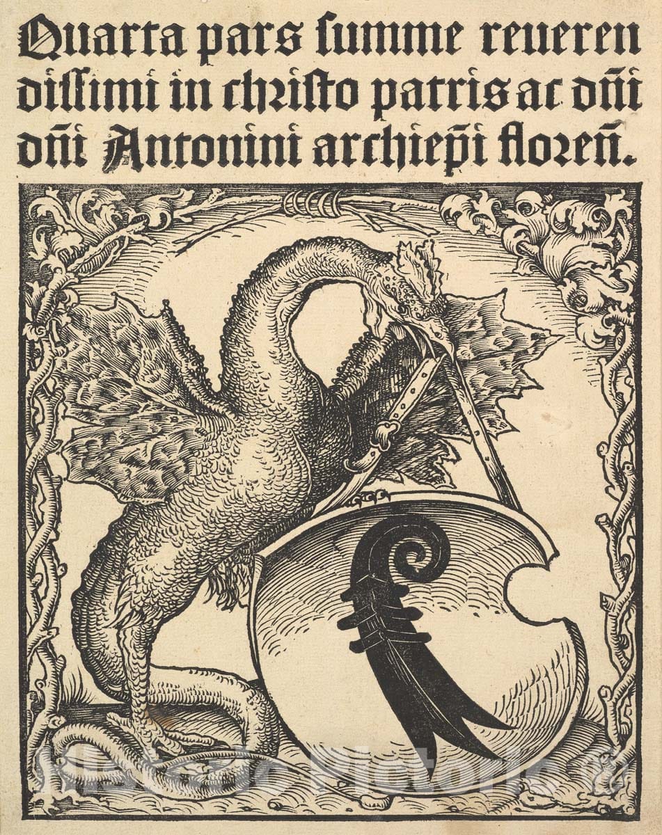 Art Print : Master DS - Basilisk Supporting The Arms of The City of Basel : Vintage Wall Art