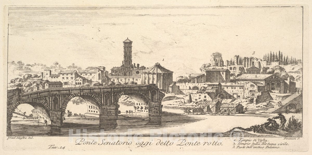 Art Print : Plate 14: Senatorial Bridge, Today Called The Ponte Rotto - Artist: Giovanni Battista Piranesi - Created: c1748 : Vintage Wall Art