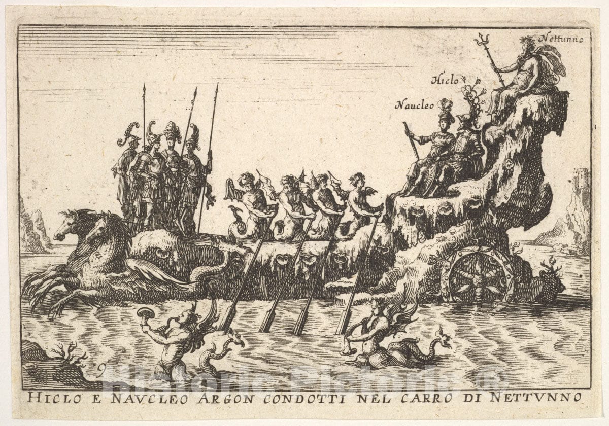 Art Print : Plate 9: Argonauts Hicleus and Naucleus led in The Float of Neptune - Artist: Remigio Cantagallina - Created: 1664 : Vintage Wall Art