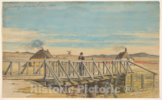Art Print : Martinus Rørbye - Landscape with a Bridge Near Mosbjerg : Vintage Wall Art