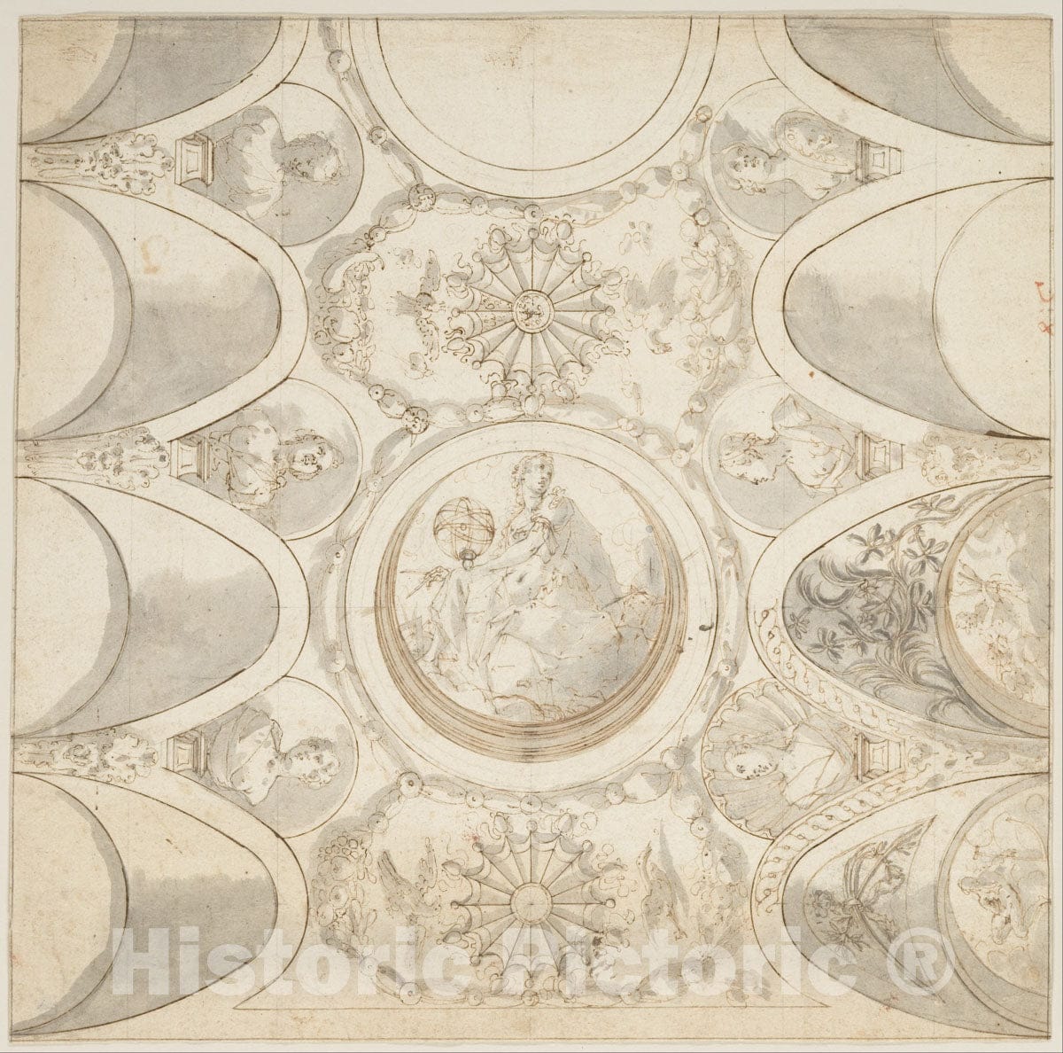 Art Print : Giovanni Battista Crespi (Il Cerano) - Design for Ceiling with Allegorical Figure of Astronomy. : Vintage Wall Art