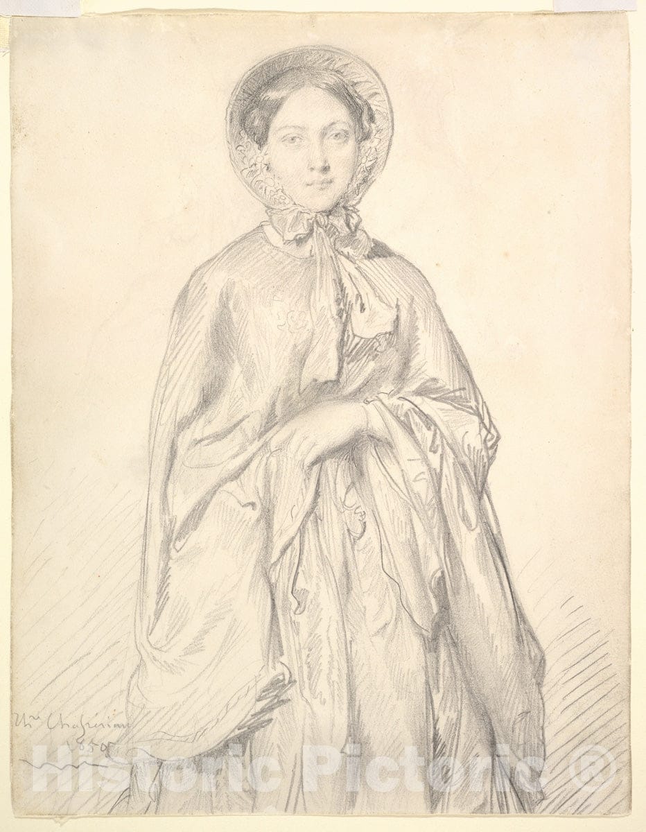 Art Print : Théodore Chassériau - Portrait of a Young Woman Wearing a Cloak and Bonnet : Vintage Wall Art