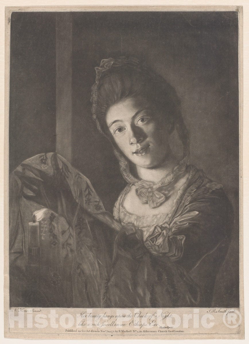 Art Print : John Raphael Smith - Miss Lydia Hone –Her Beauty Hangs on The Cheek of Night, Like a Rich Jewel in an Ethiop's Ear : Vintage Wall Art