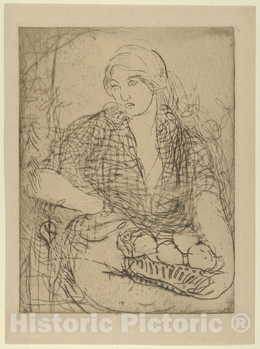 Art Print : Edmond-François Aman-Jean - Woman with Fruit Basket : Vintage Wall Art
