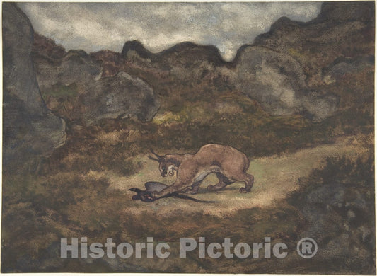 Art Print : Antoine-Louis Barye - Caracal and Pheasant : Vintage Wall Art