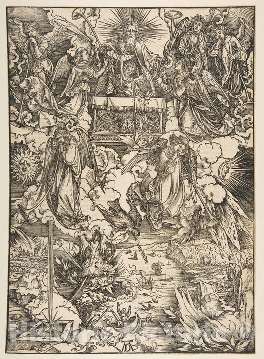 Art Print : Albrecht Dürer - The Seven Angels with The Trumpets, from The Apocalypse, Latin Edition, 1511 : Vintage Wall Art