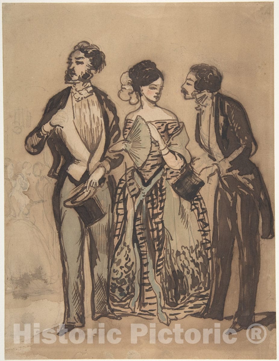 Art Print : Constantin Guys - Two Gentlemen and a Lady : Vintage Wall Art
