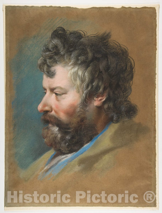 Art Print : François Le Moyne - Head of a Bearded Man in Profile to Left : Vintage Wall Art
