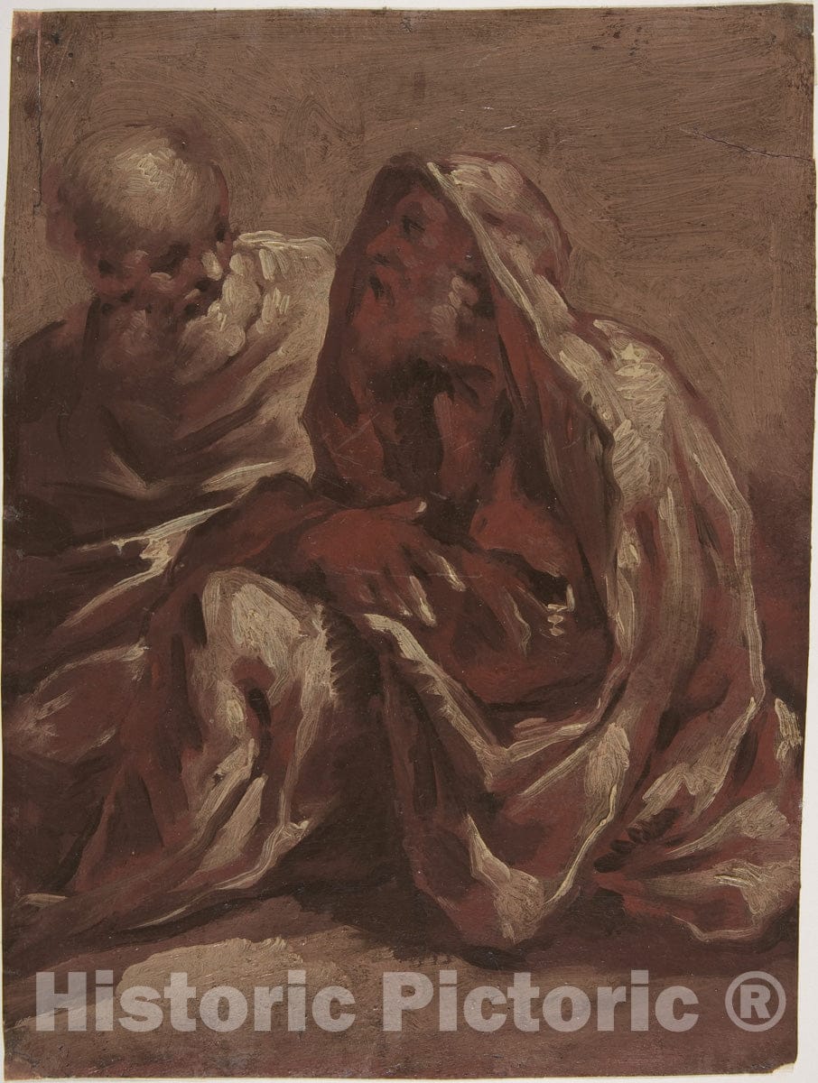 Art Print : Sigismondo Caula - Two Seated Bearded Male Figures : Vintage Wall Art