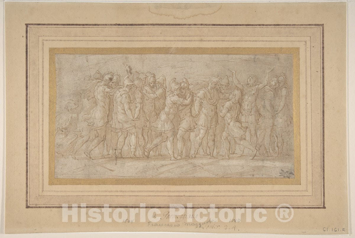 Art Print : Parmigianino (Girolamo Francesco Maria Mazzola) - Roman or Greek Warriors Celebrating After a Victory. : Vintage Wall Art