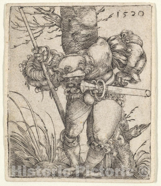 Art Print : Barthel Beham - Bending Soldier Leaning Against a Tree : Vintage Wall Art